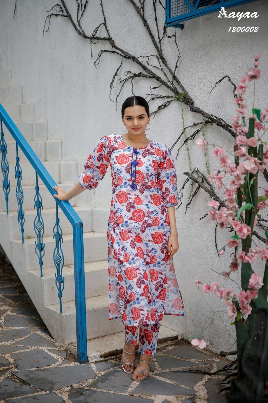 pr aayaa vol 12 floral digital print cord set fancy kurti with pant