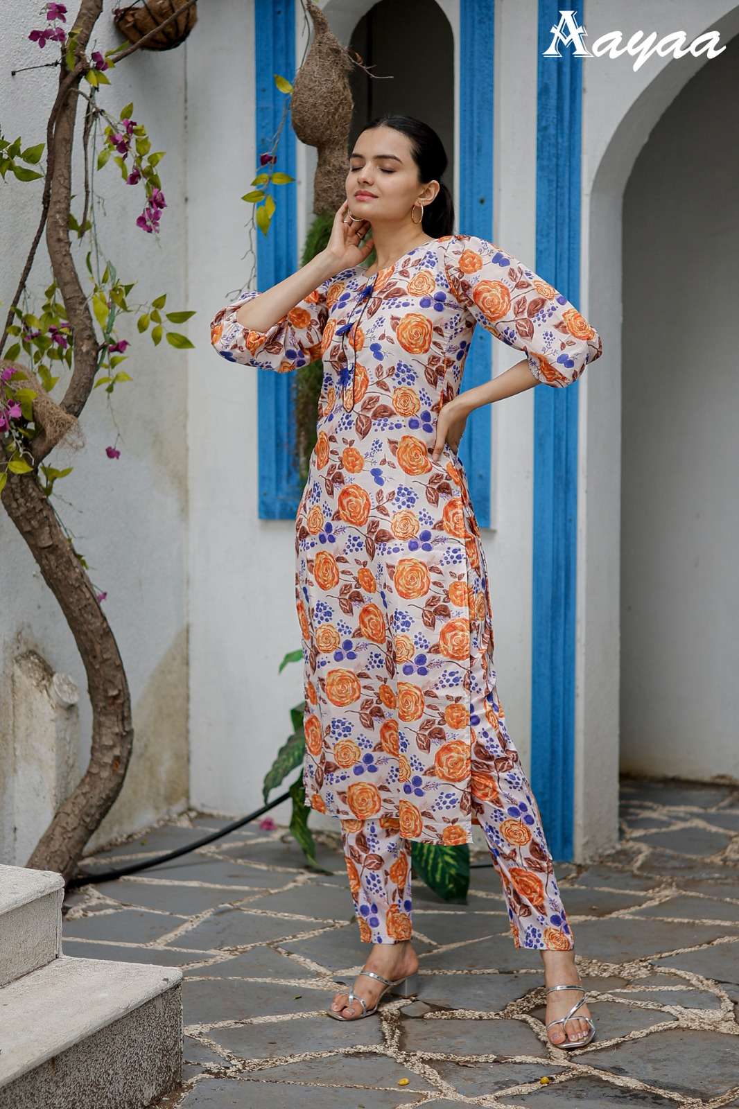 pr aayaa vol 12 floral digital print cord set fancy kurti with pant