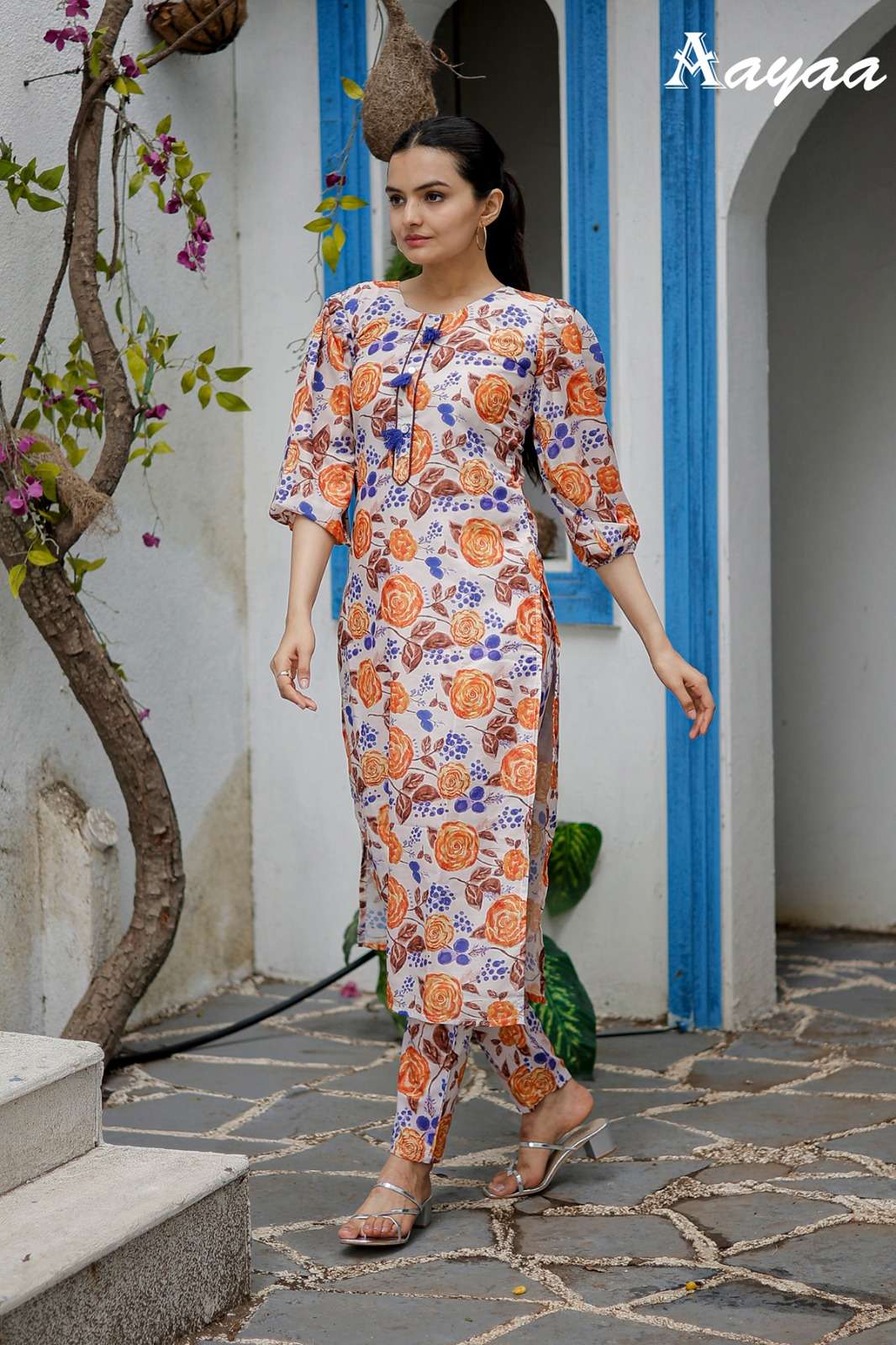 pr aayaa vol 12 floral digital print cord set fancy kurti with pant