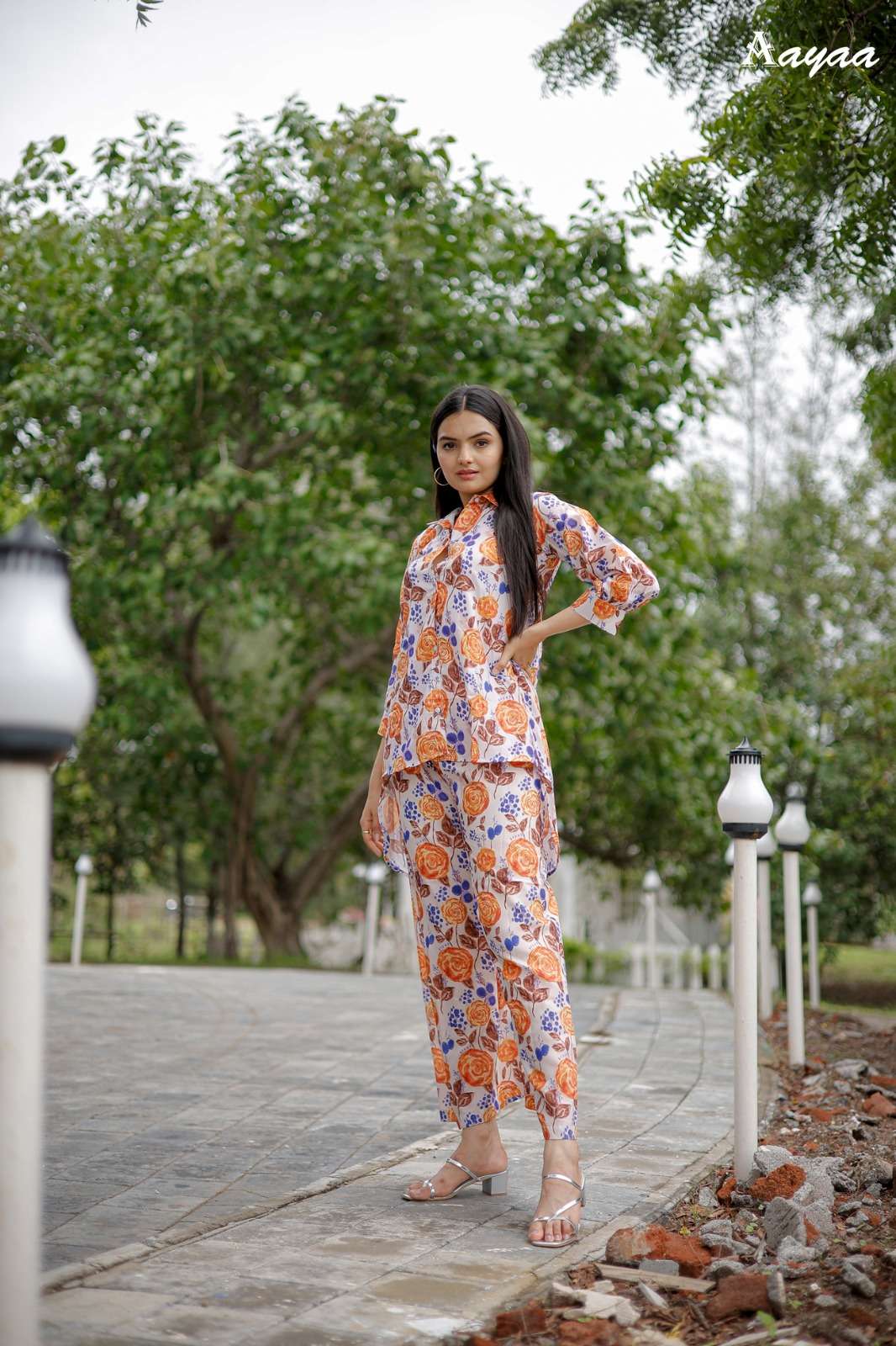 pr aayaa vol 12 floral digital print cord set fancy kurti with pant