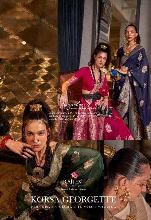 rajtex korsa georgette 297001-297006 pure khadi georgette nylon weaving sarees