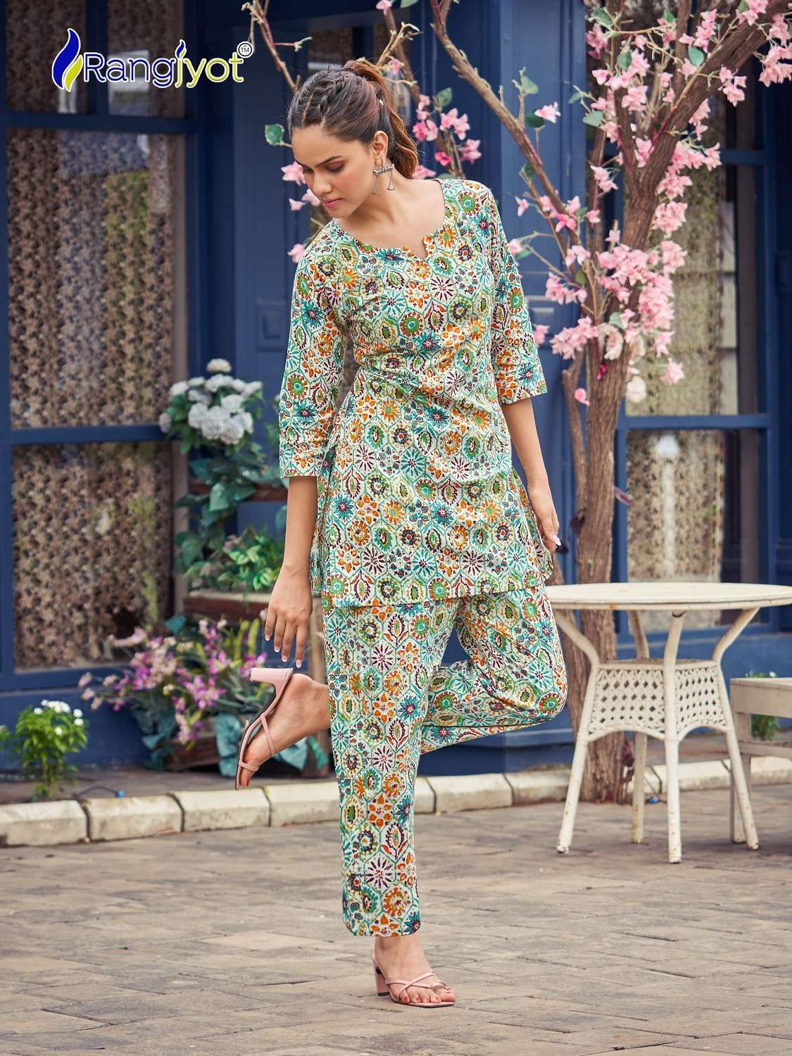 rangjyot present cotton naya fancy cord set adorable short top with pant