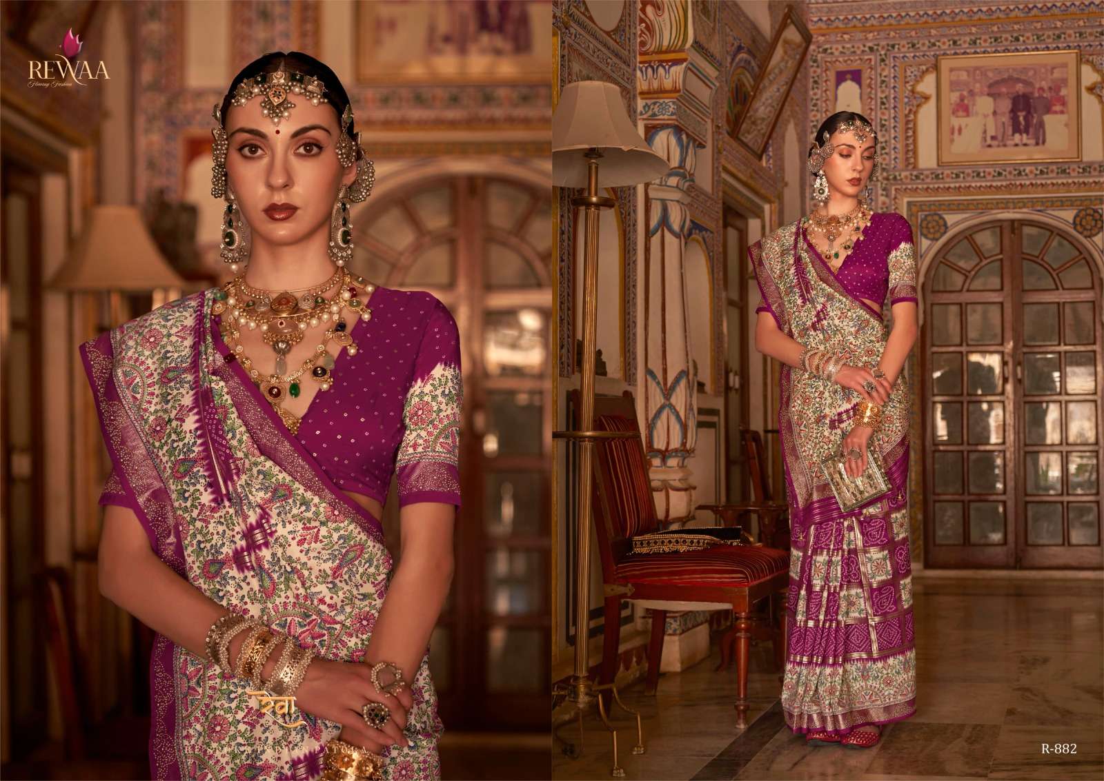 rewaa present parampara 876-884 series wedding wear single design matching colors silk sarees