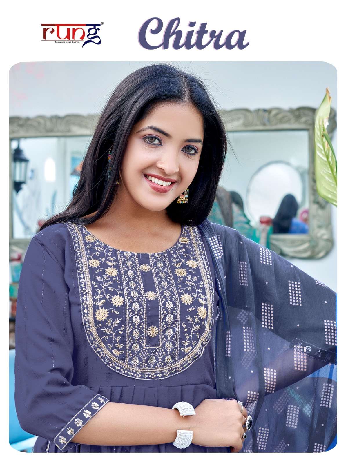 rung present chitra fancy work kurti with pant and dupatta catalog