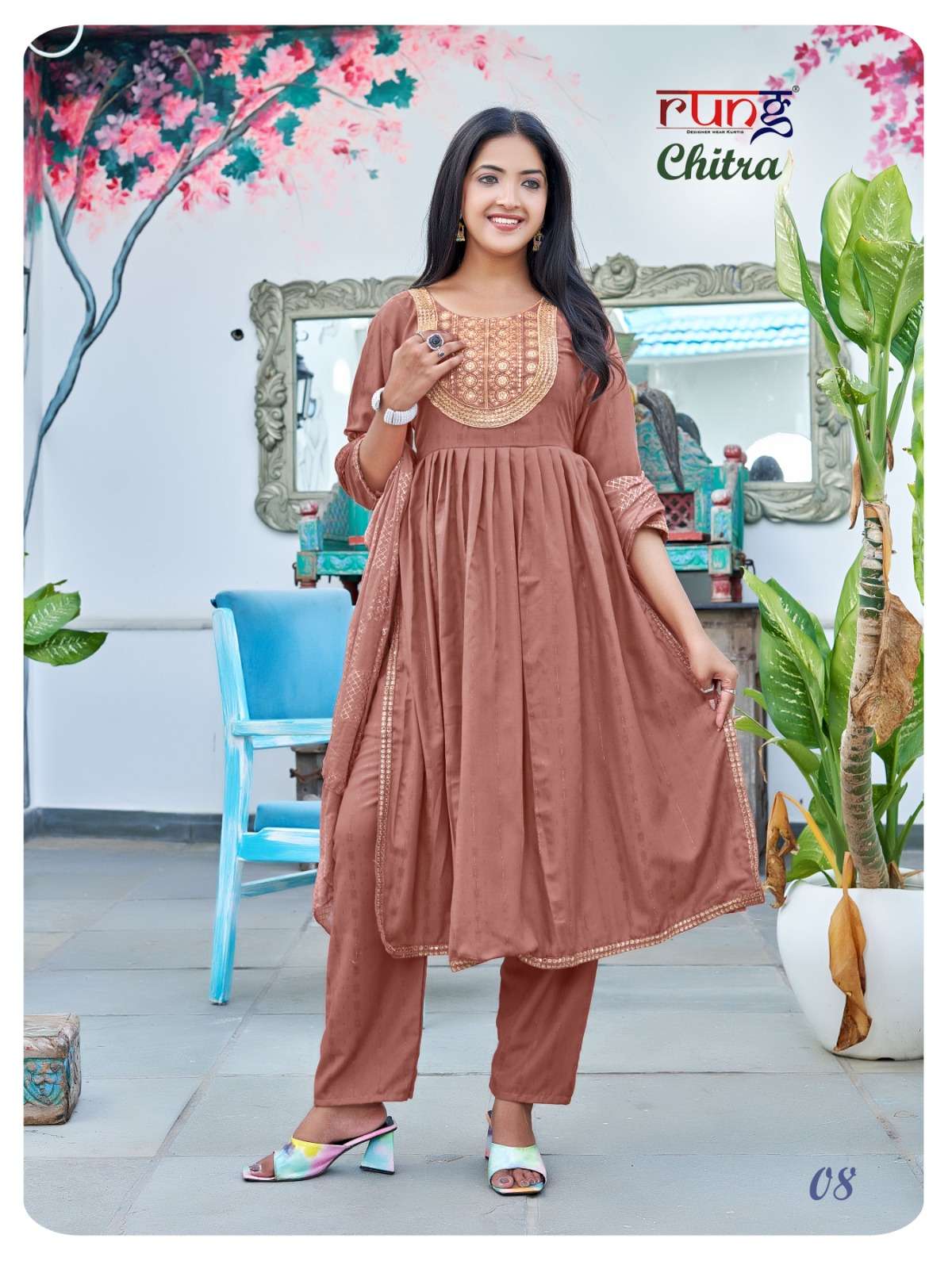 rung present chitra fancy work kurti with pant and dupatta catalog