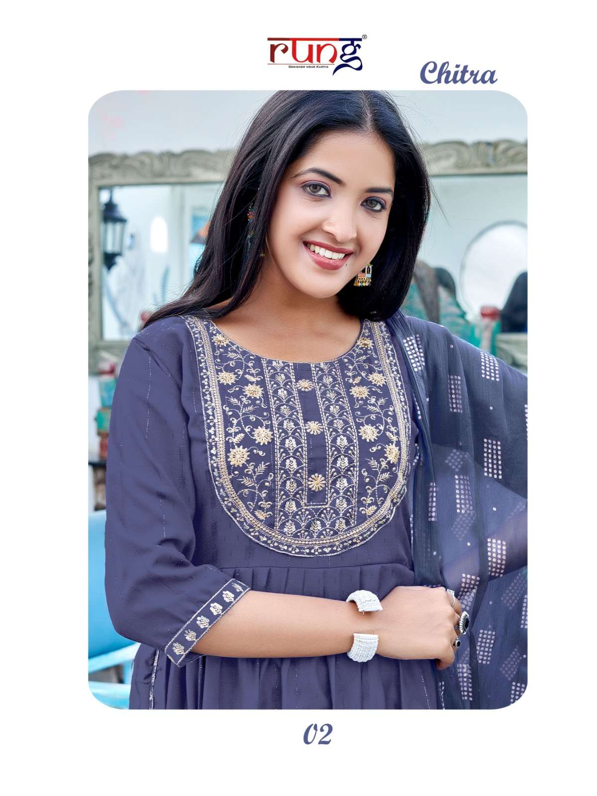 rung present chitra fancy work kurti with pant and dupatta catalog