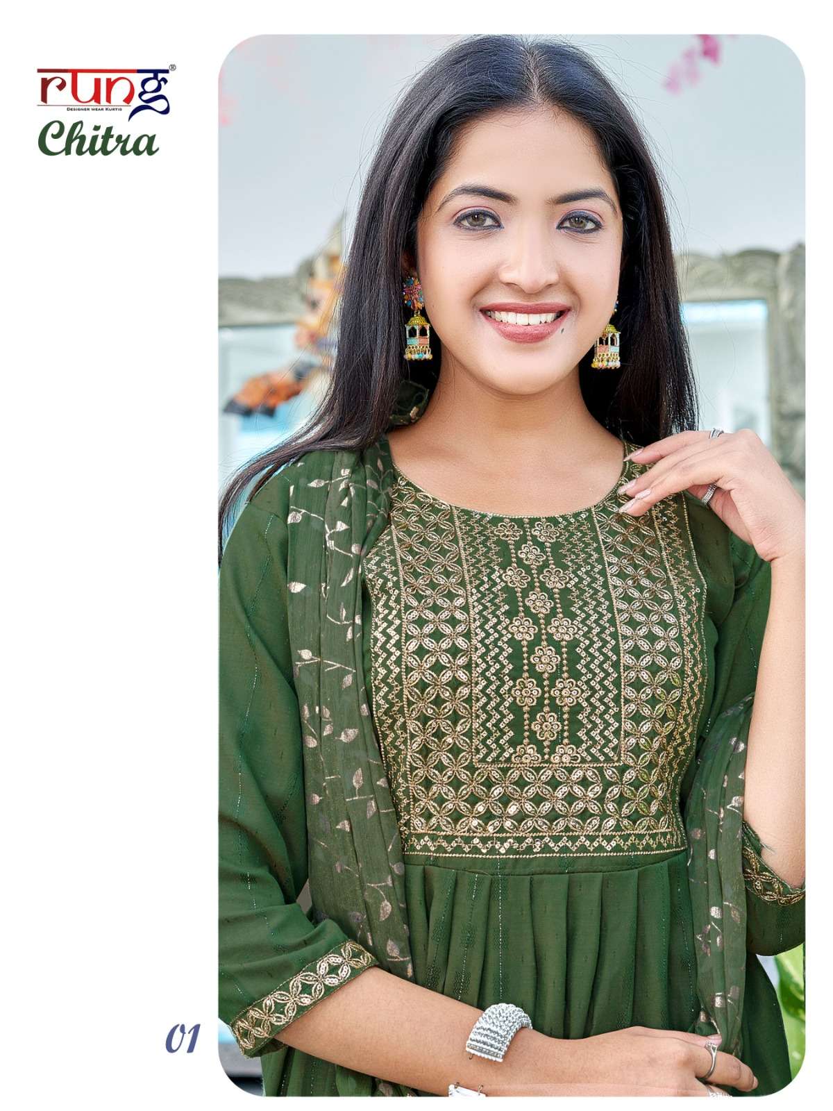 rung present chitra fancy work kurti with pant and dupatta catalog