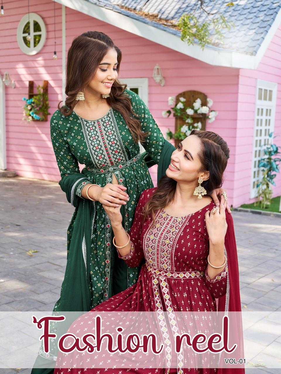 blue hills fashion reel vol 1 amazing fancy center cut kurti pant with dupatta and work belt in plus sizes