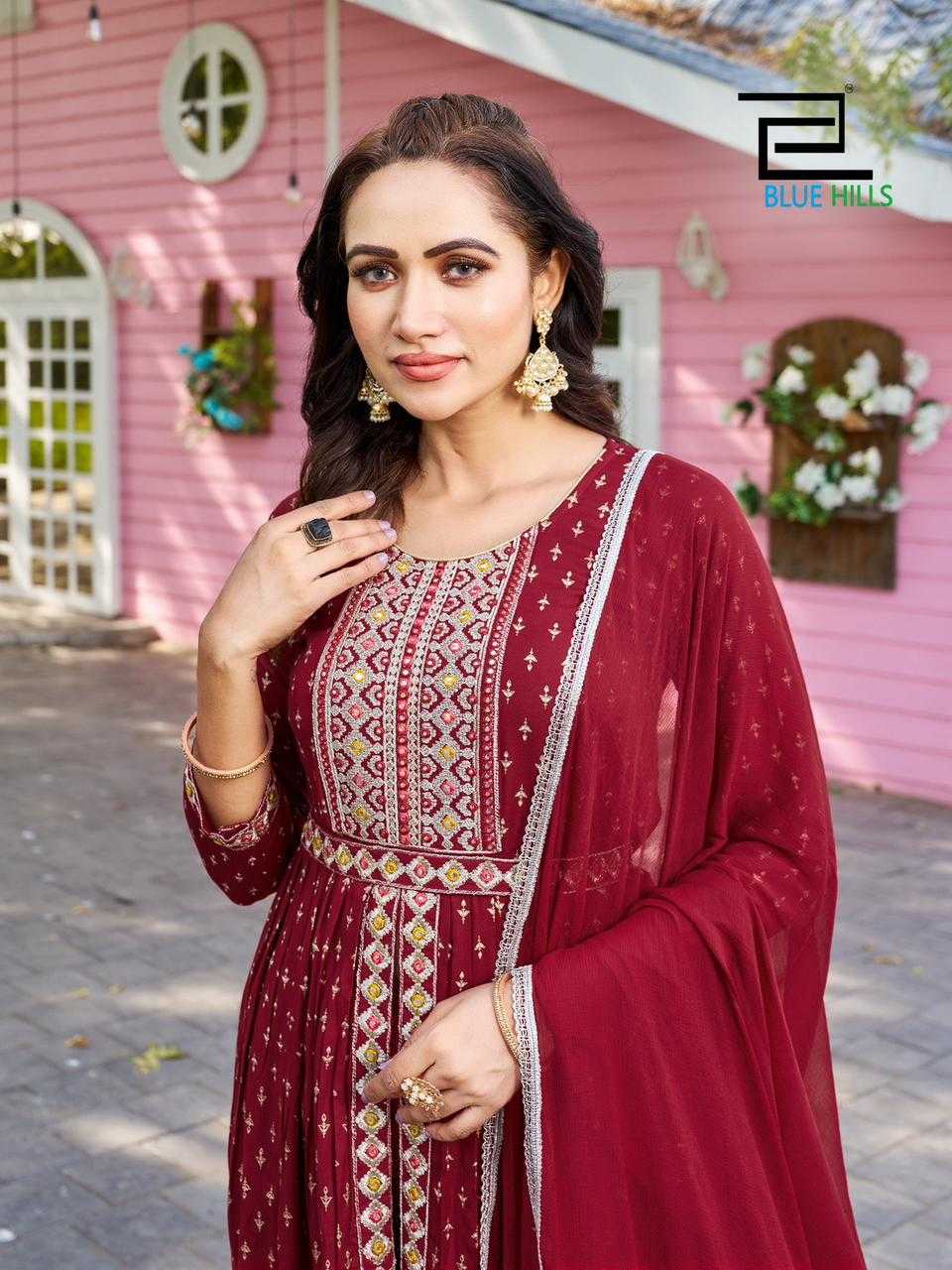 blue hills fashion reel vol 1 amazing fancy center cut kurti pant with dupatta and work belt in plus sizes