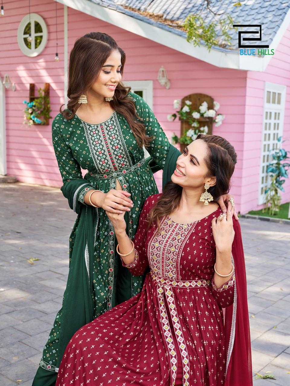 blue hills fashion reel vol 1 amazing fancy center cut kurti pant with dupatta and work belt in plus sizes