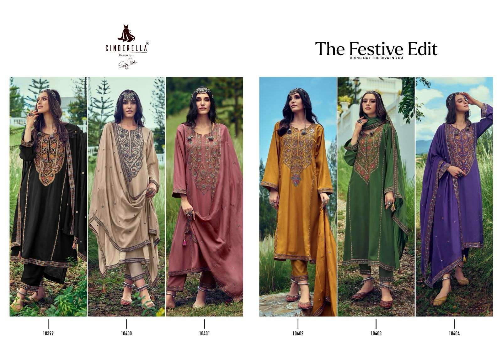 cinderella present the festive edit winter wear pashmina embroidery work suit material catalog