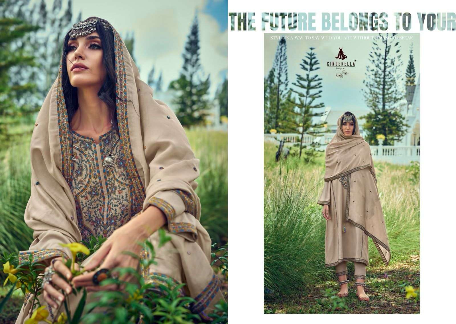 cinderella present the festive edit winter wear pashmina embroidery work suit material catalog