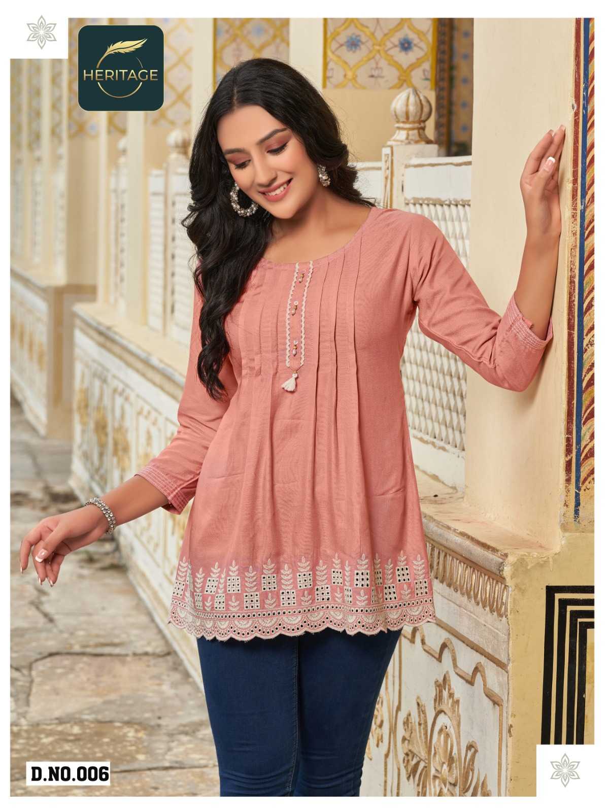 heritage creation cherry designer fullstitch short kurti with elegant handwork 