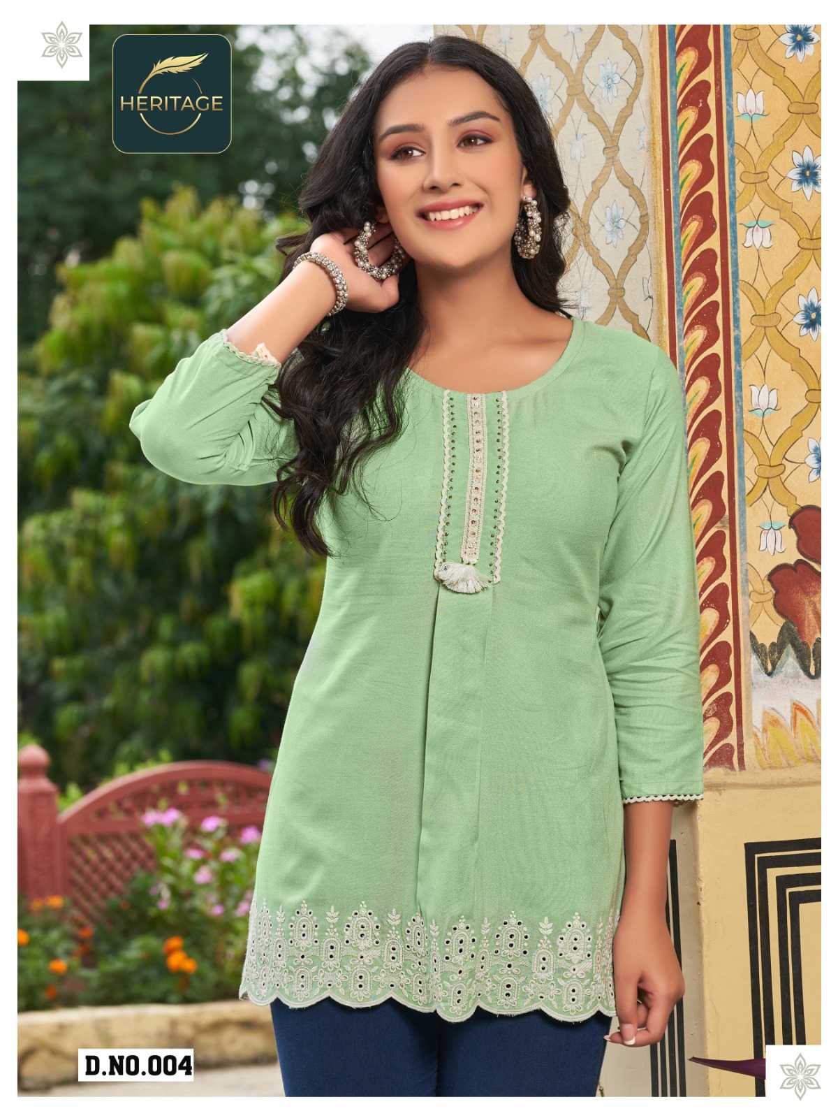 heritage creation cherry designer fullstitch short kurti with elegant handwork 