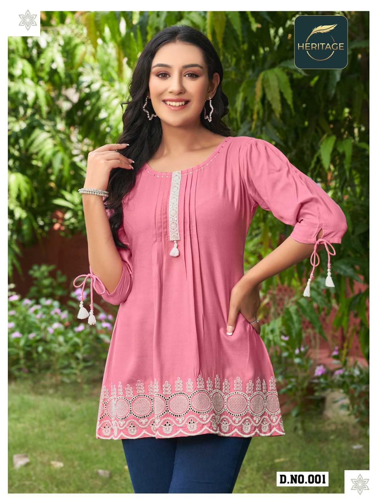 heritage creation cherry designer fullstitch short kurti with elegant handwork 