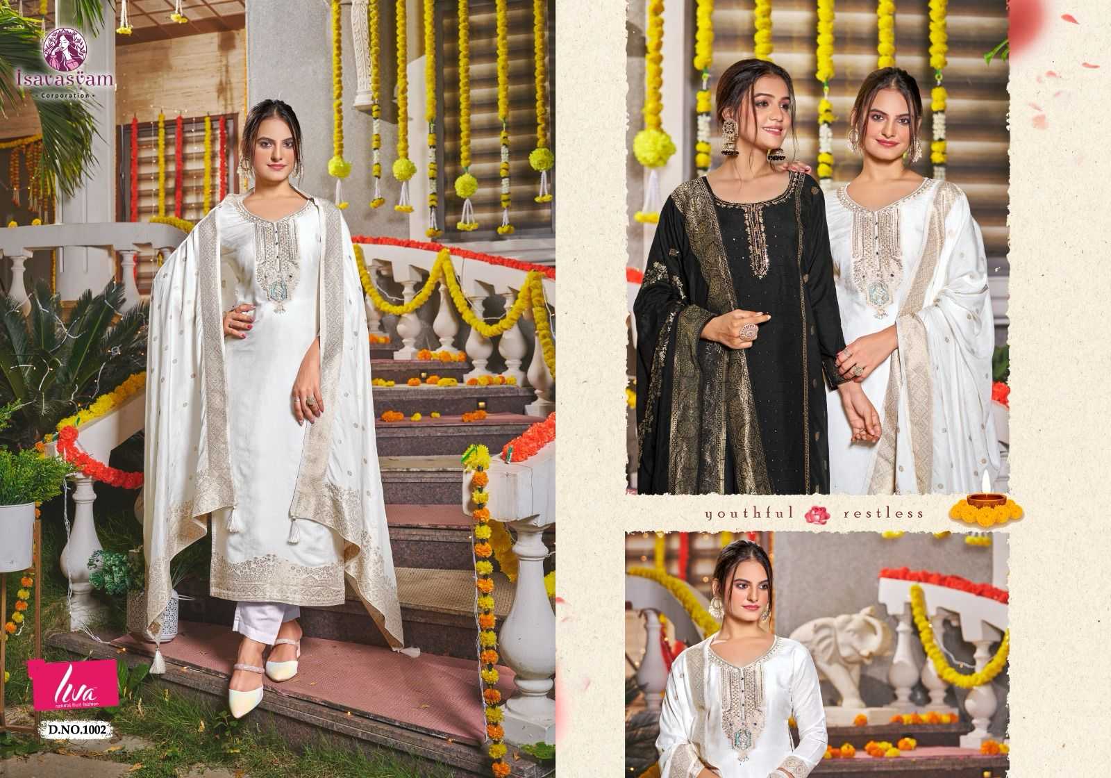 isavasyam present banarasi handwork festive wear readymade salwar kameez catalog