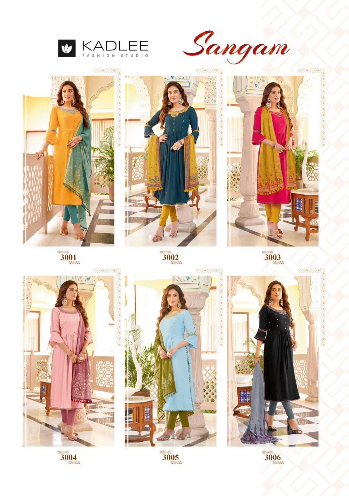 kadlee present sangam fancy amazing work kurti with pant and digital dupatta catalog