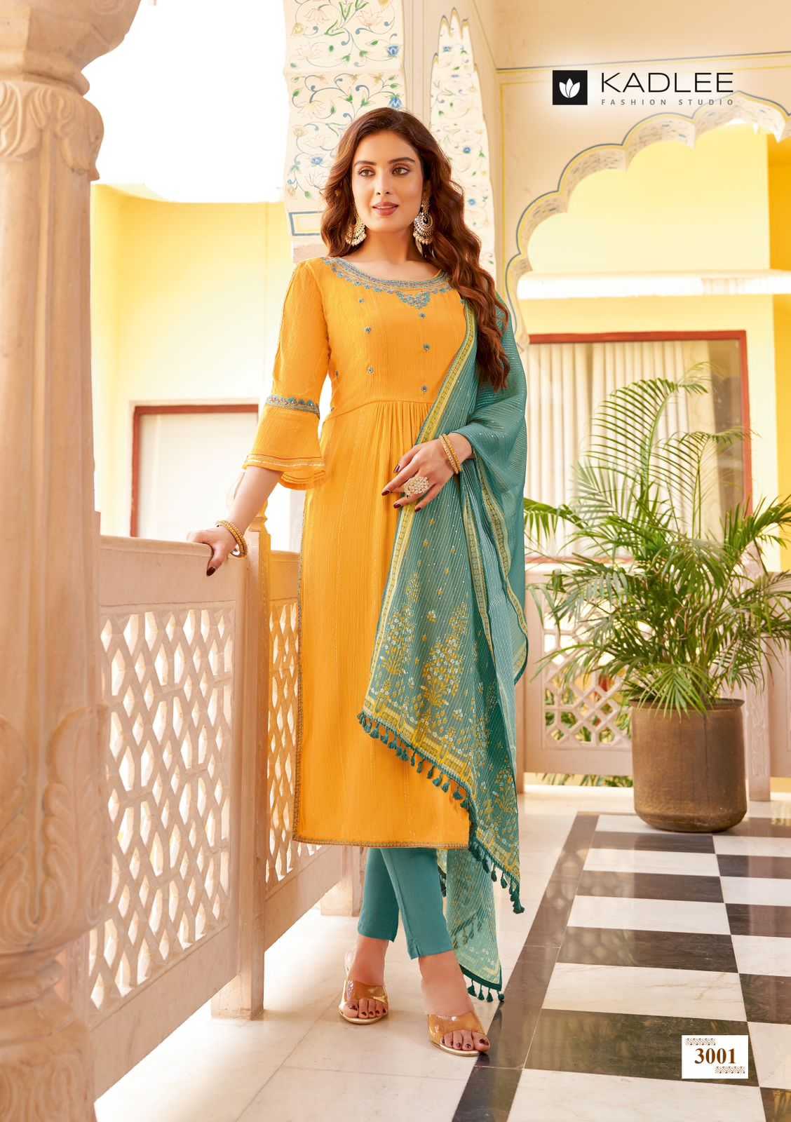 kadlee present sangam fancy amazing work kurti with pant and digital dupatta catalog