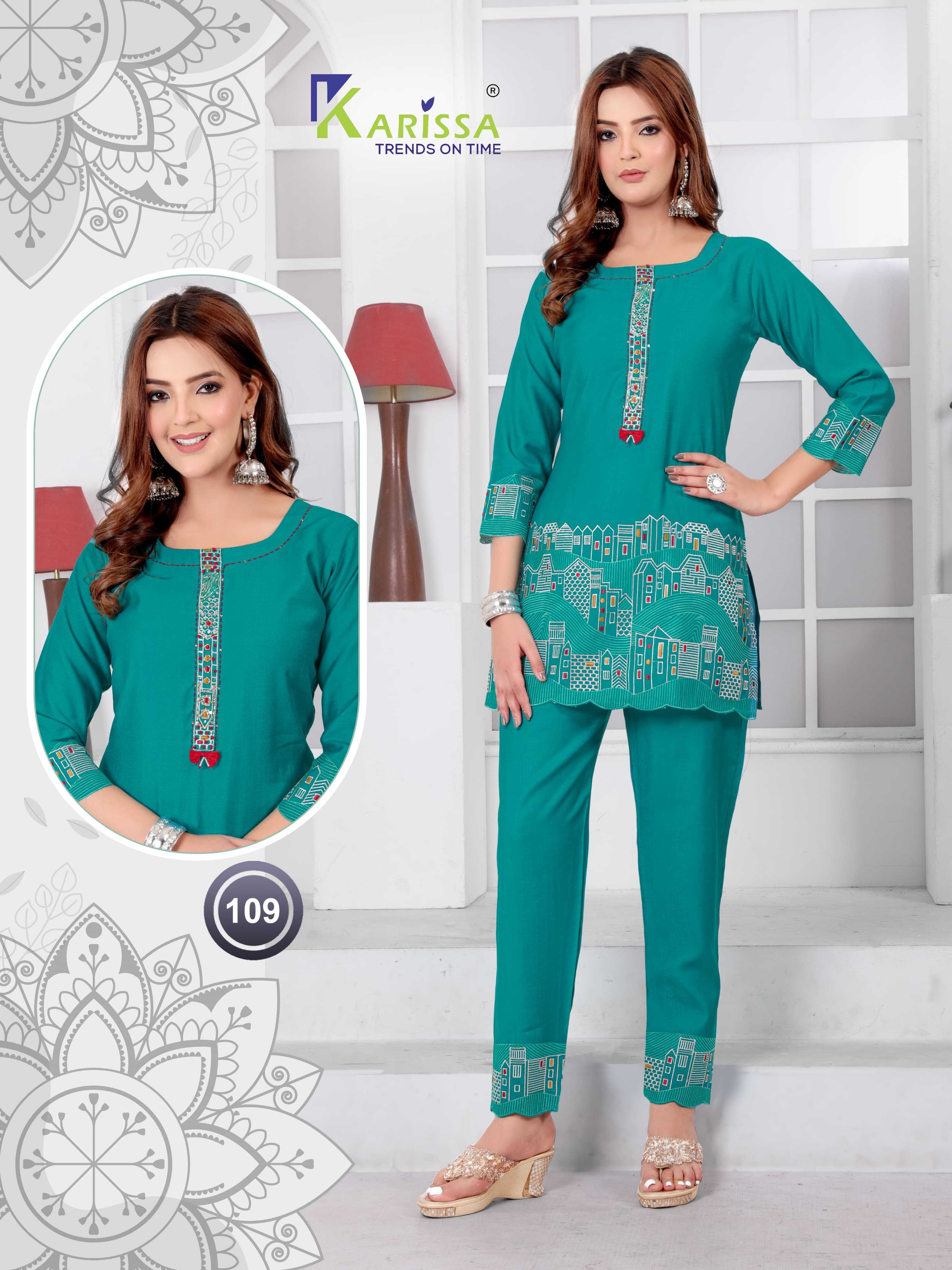 karissa co-ord 108-109 fancy stylish pattern fullstitch cord combo set