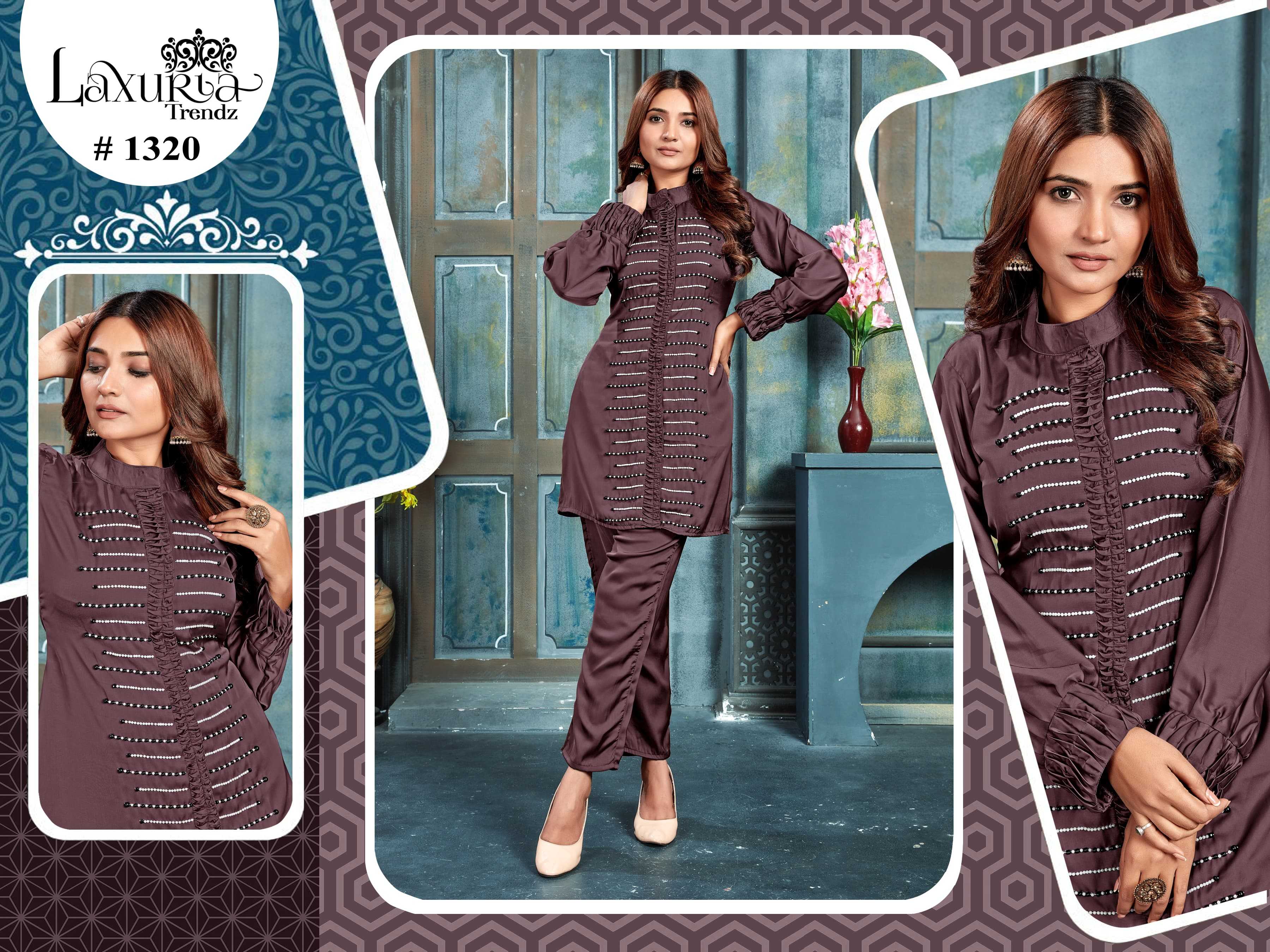 laxuria 1320 festive special designer readymade pakistani cord set with pearl handwork