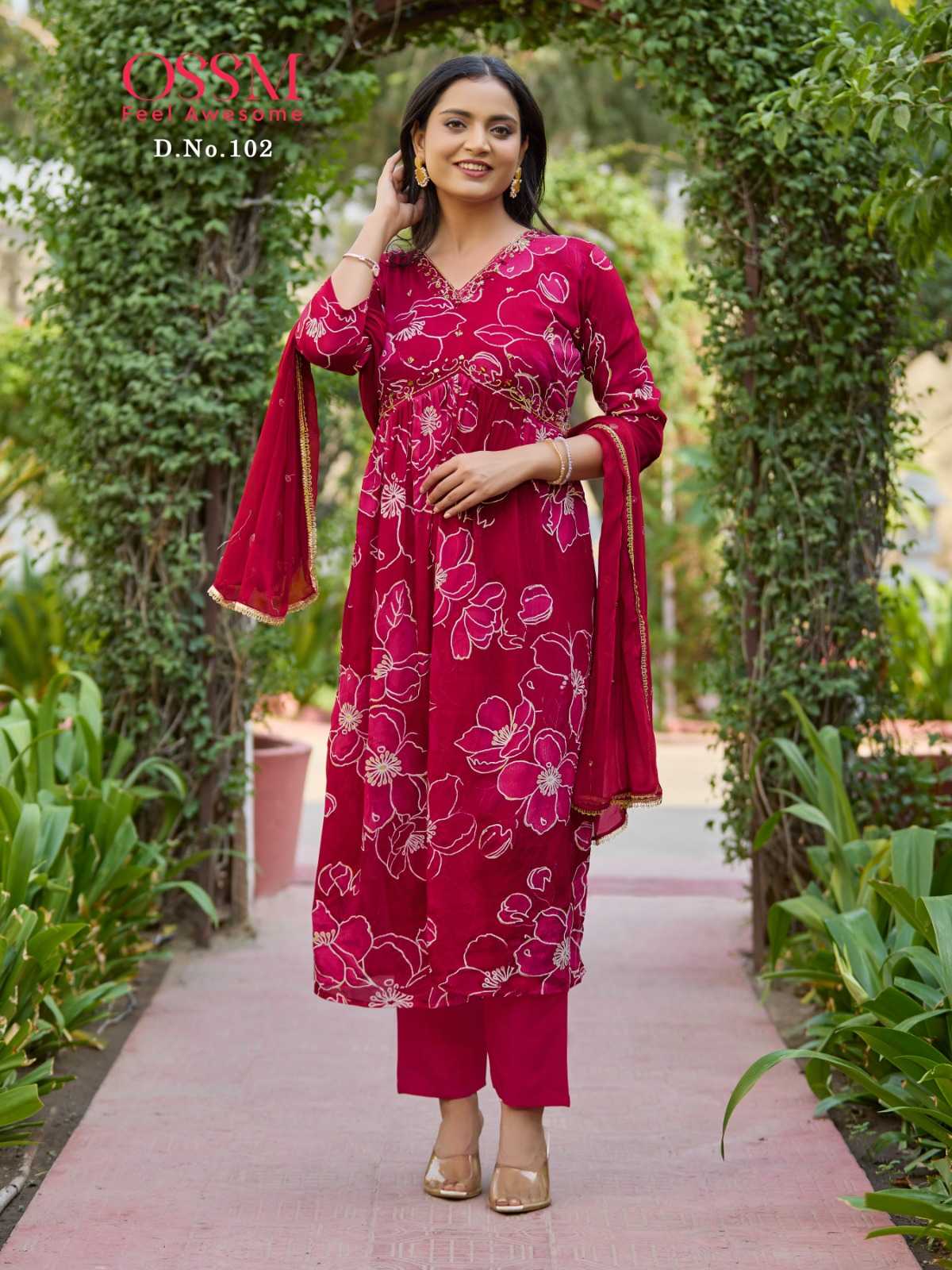 ossm nargis readymade alia cut kurti pant dupatta with handwork and mirror work catalog