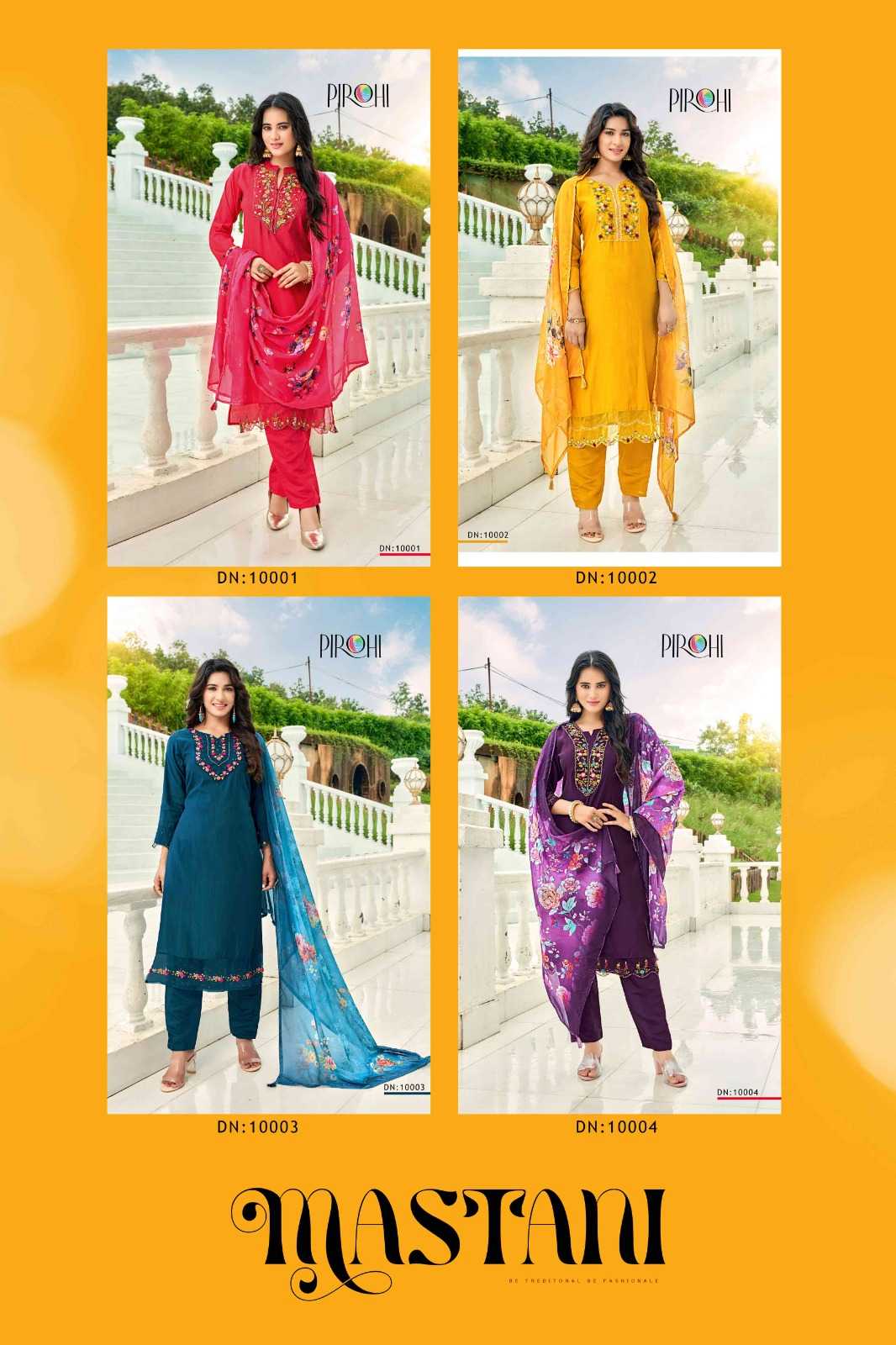 pirohi present mastani festive wear fancy work kurti with pant and digital dupatta catalog