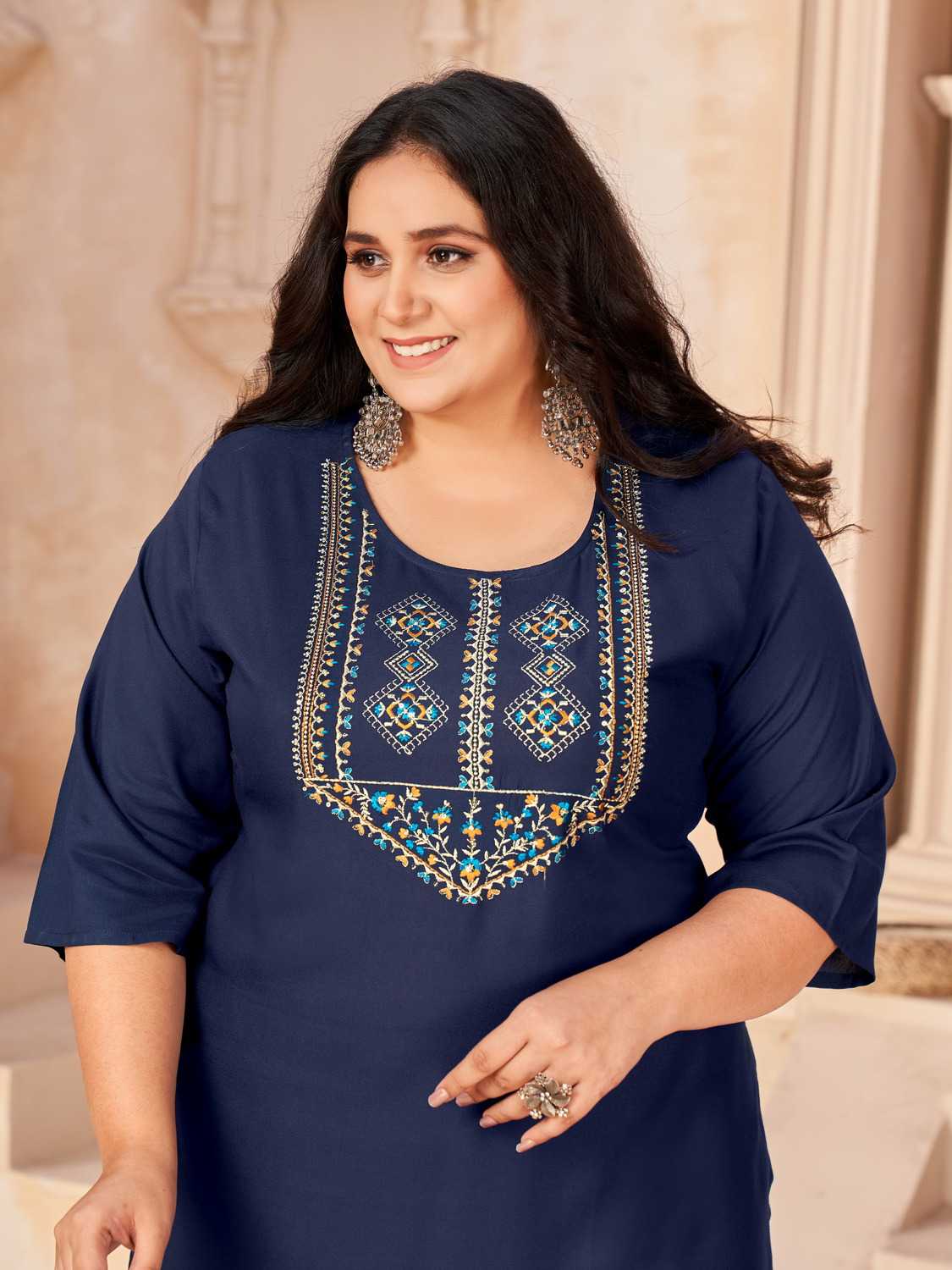 pr big bull rayon kurti sequence work in plus sizes