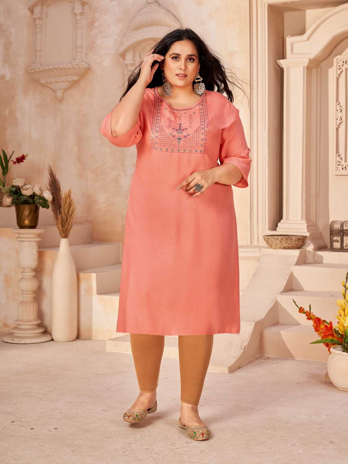 pr big bull rayon kurti sequence work in plus sizes