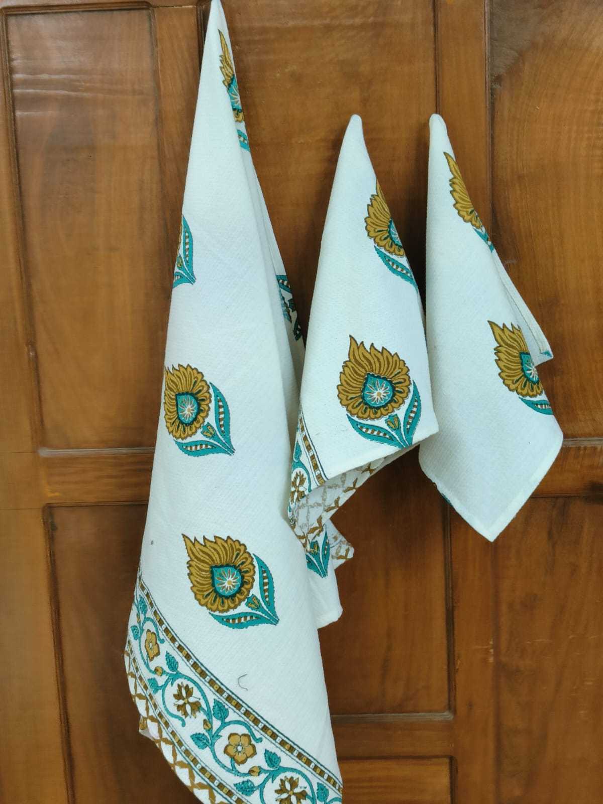 Pr new design in hand block towels cotton 3 pcs set for perfect diwali gift catalog