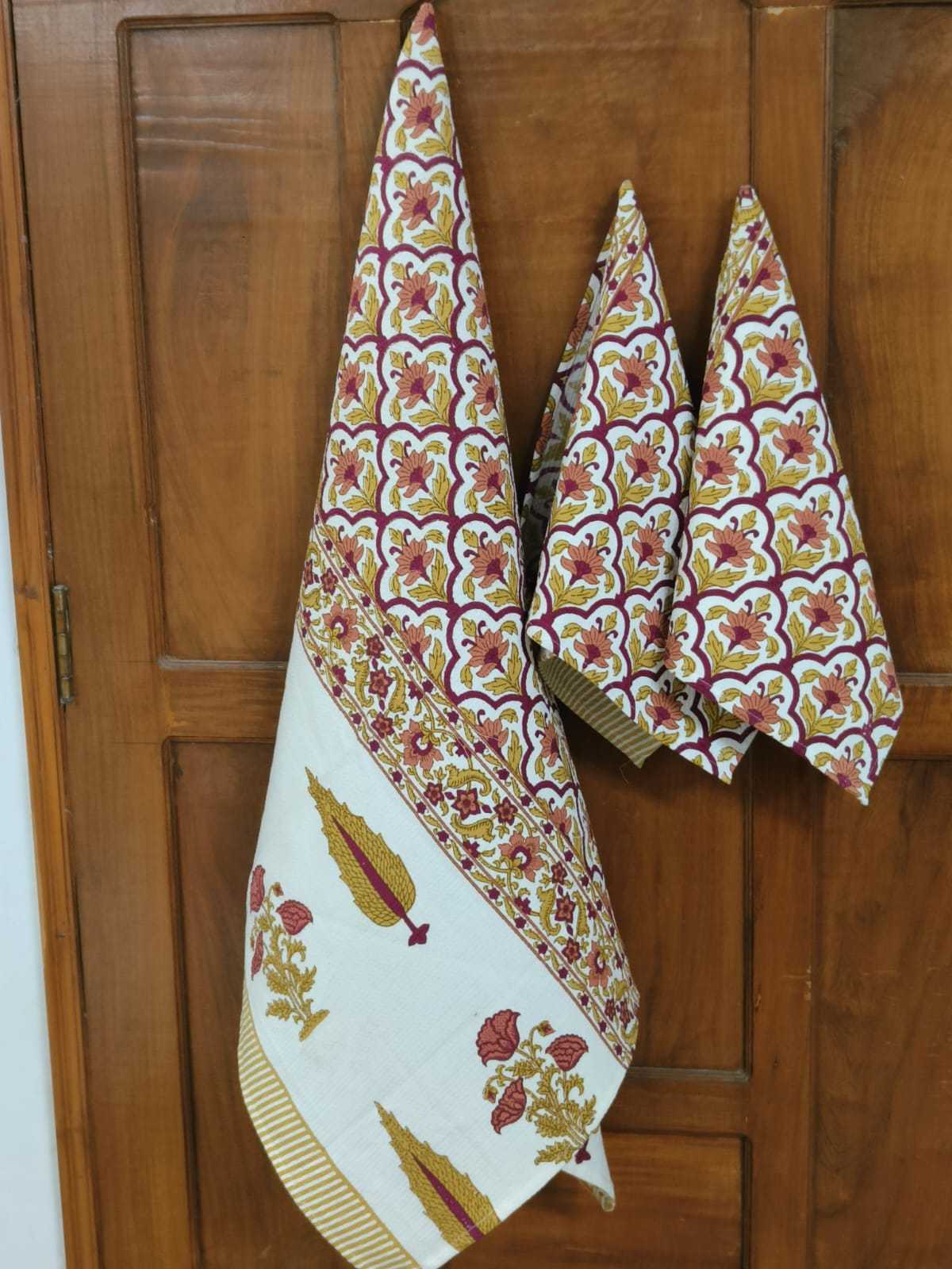 Pr new design in hand block towels cotton 3 pcs set for perfect diwali gift catalog