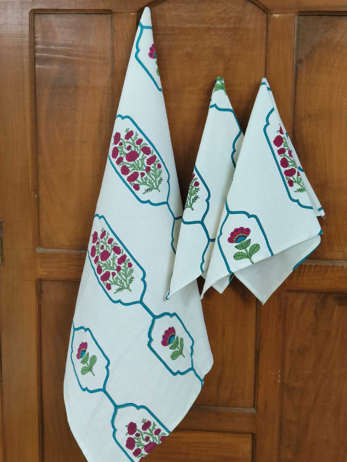 Pr new design in hand block towels cotton 3 pcs set for perfect diwali gift catalog