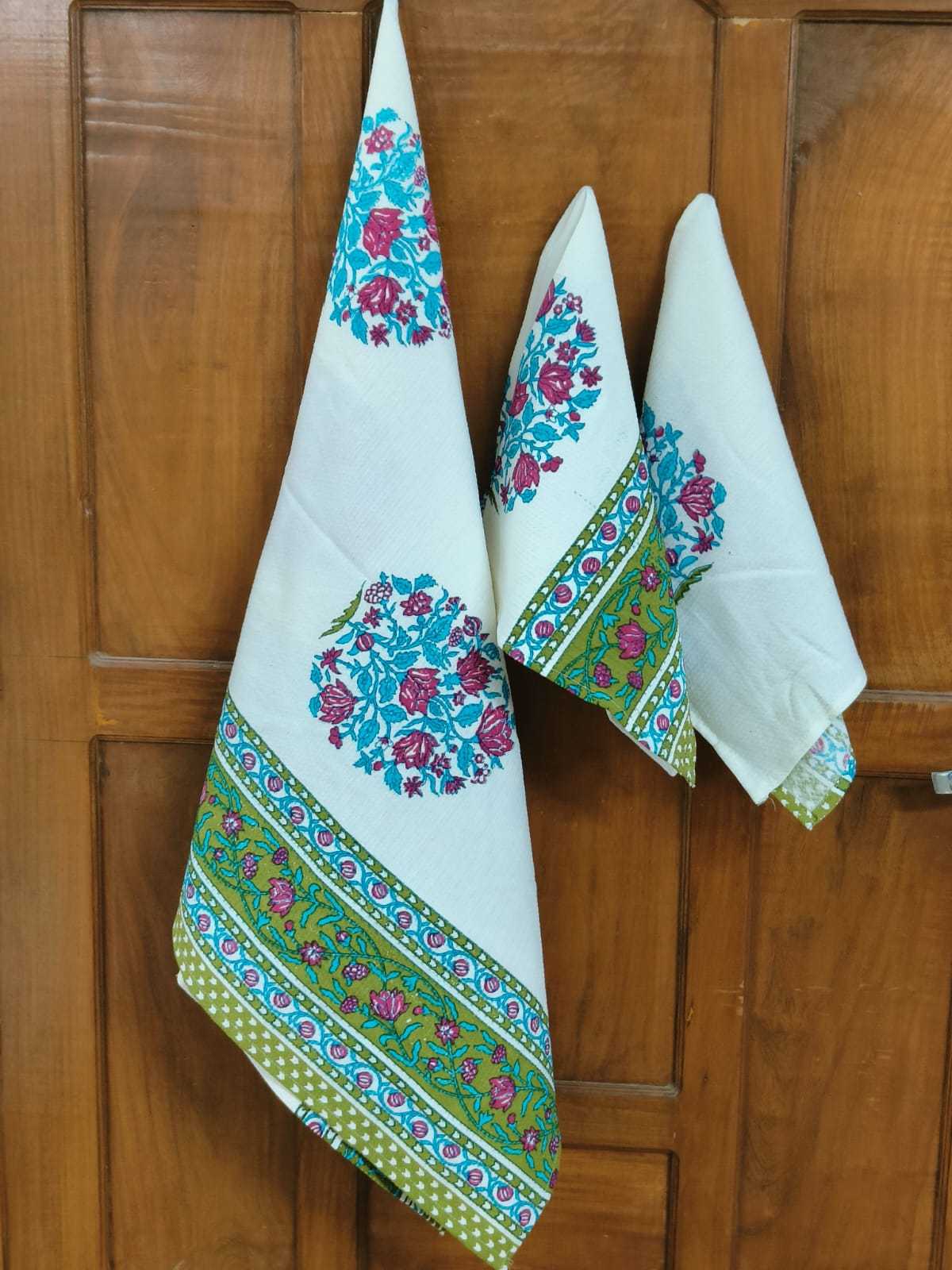 Pr new design in hand block towels cotton 3 pcs set for perfect diwali gift catalog