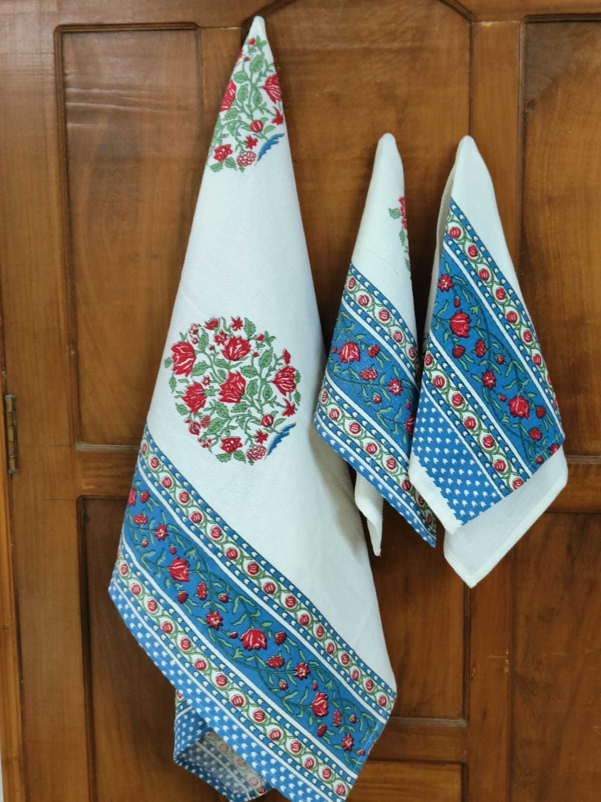 Pr new design in hand block towels cotton 3 pcs set for perfect diwali gift catalog