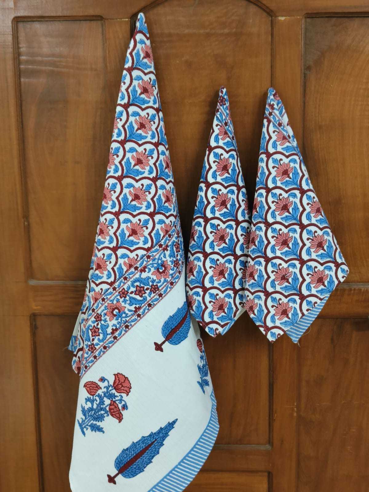 Pr new design in hand block towels cotton 3 pcs set for perfect diwali gift catalog