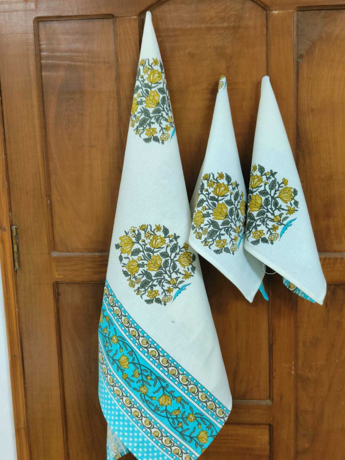 Pr new design in hand block towels cotton 3 pcs set for perfect diwali gift catalog