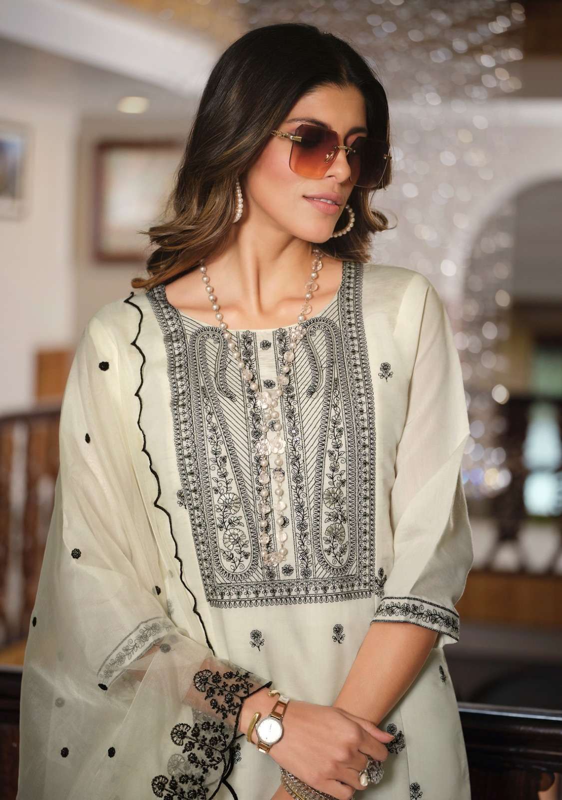 radhika lifestyle present black & white vol 1 fullstitch embroidery work ladies suit catalog
