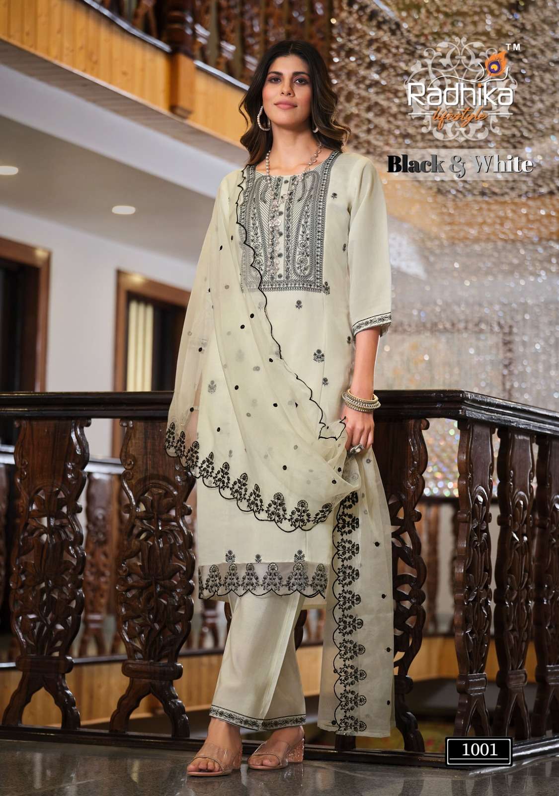 radhika lifestyle present black & white vol 1 fullstitch embroidery work ladies suit catalog