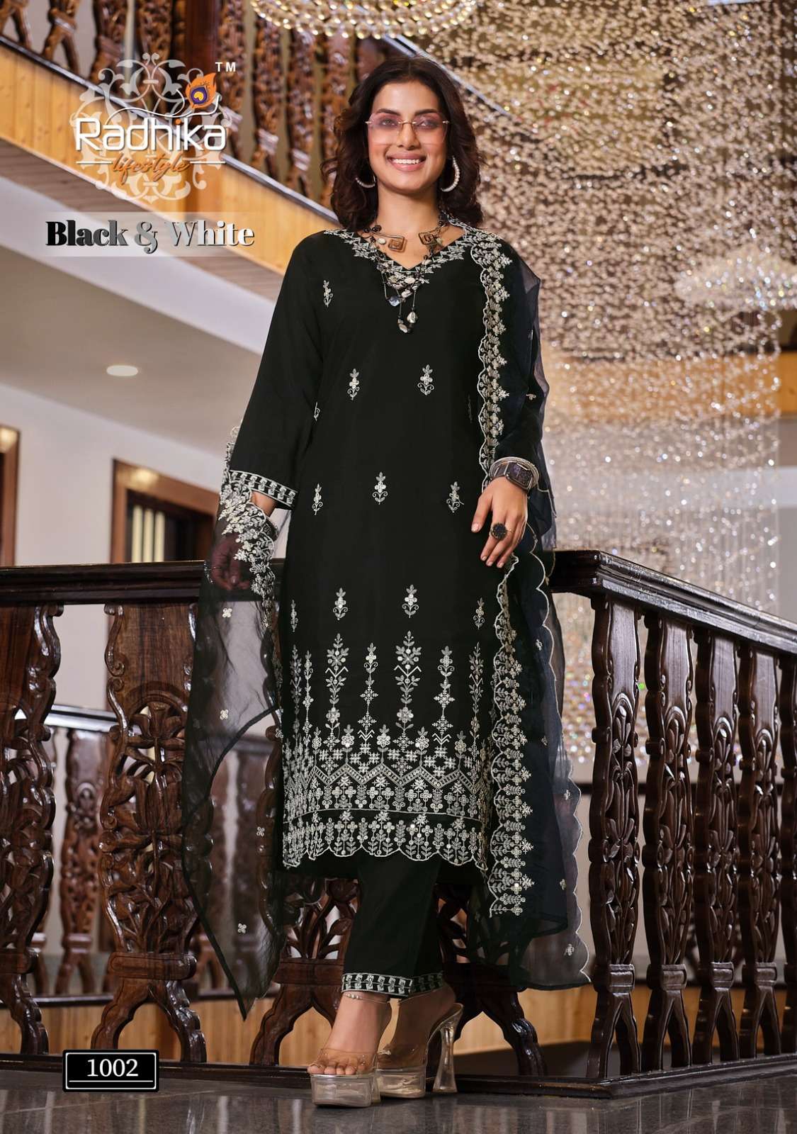 radhika lifestyle present black & white vol 1 fullstitch embroidery work ladies suit catalog
