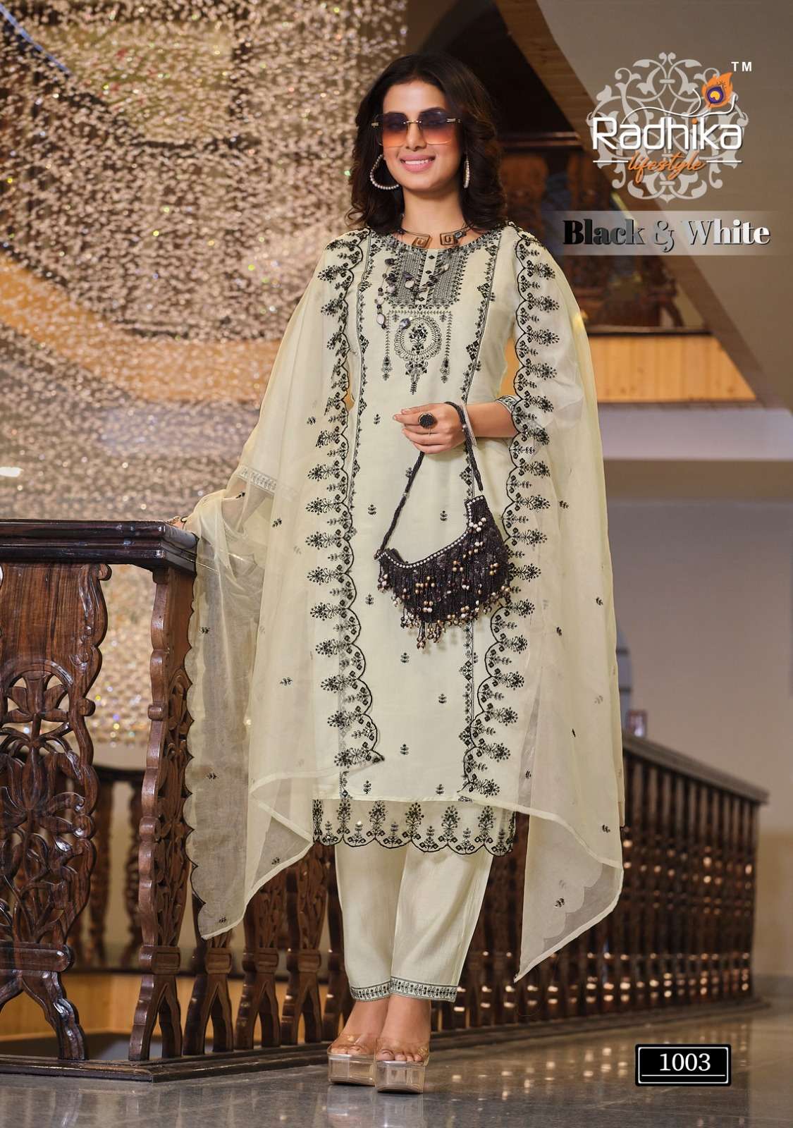 radhika lifestyle present black & white vol 1 fullstitch embroidery work ladies suit catalog