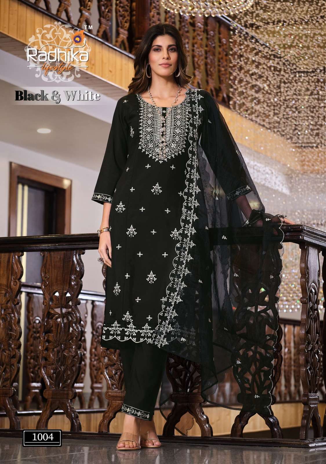 radhika lifestyle present black & white vol 1 fullstitch embroidery work ladies suit catalog
