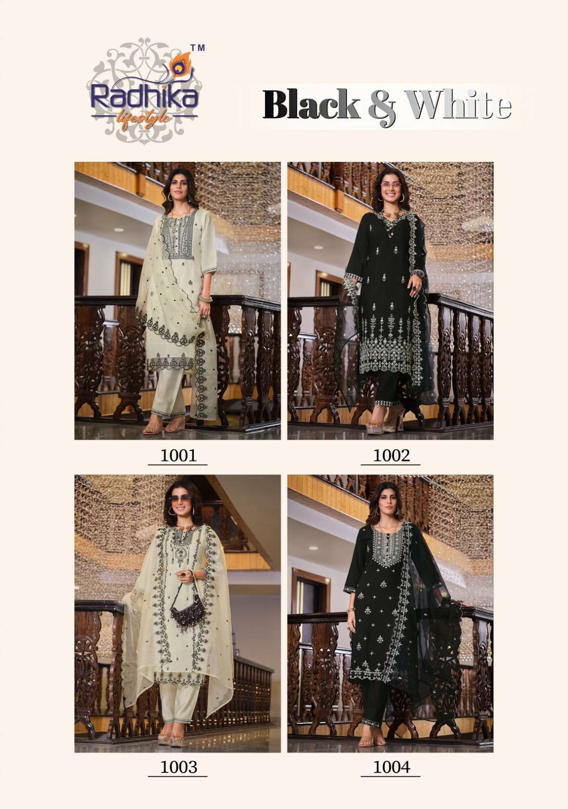 radhika lifestyle present black & white vol 1 fullstitch embroidery work ladies suit catalog