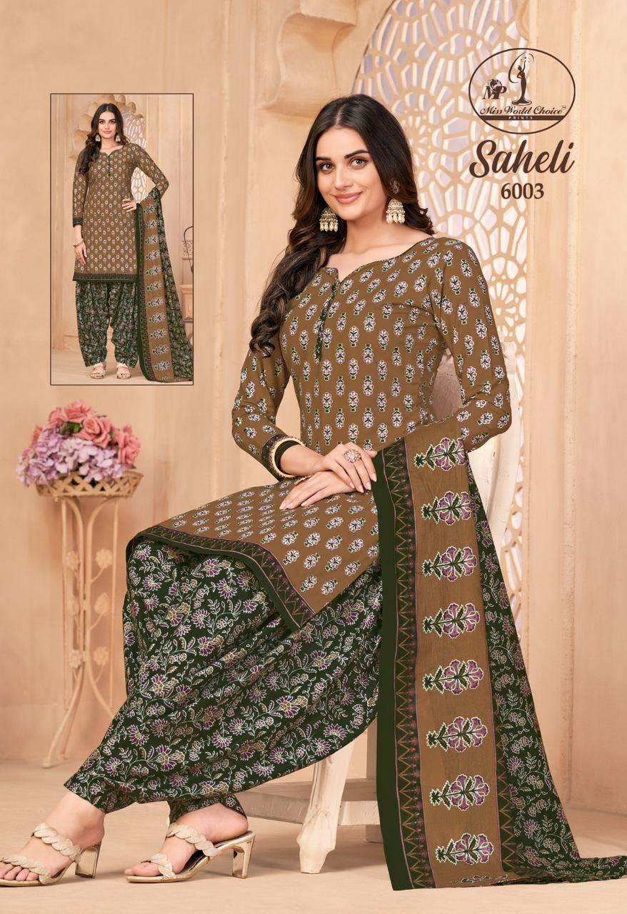 saheli vol 6 by miss world choice unstitch cotton suit material catalog