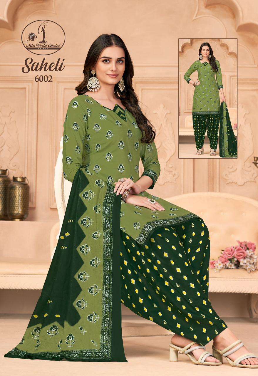 saheli vol 6 by miss world choice unstitch cotton suit material catalog