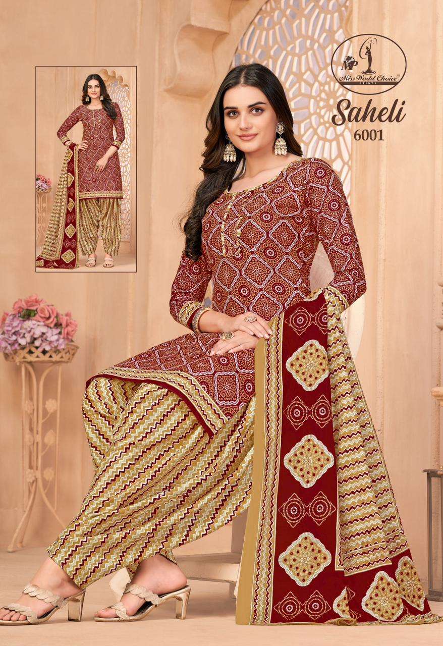 saheli vol 6 by miss world choice unstitch cotton suit material catalog
