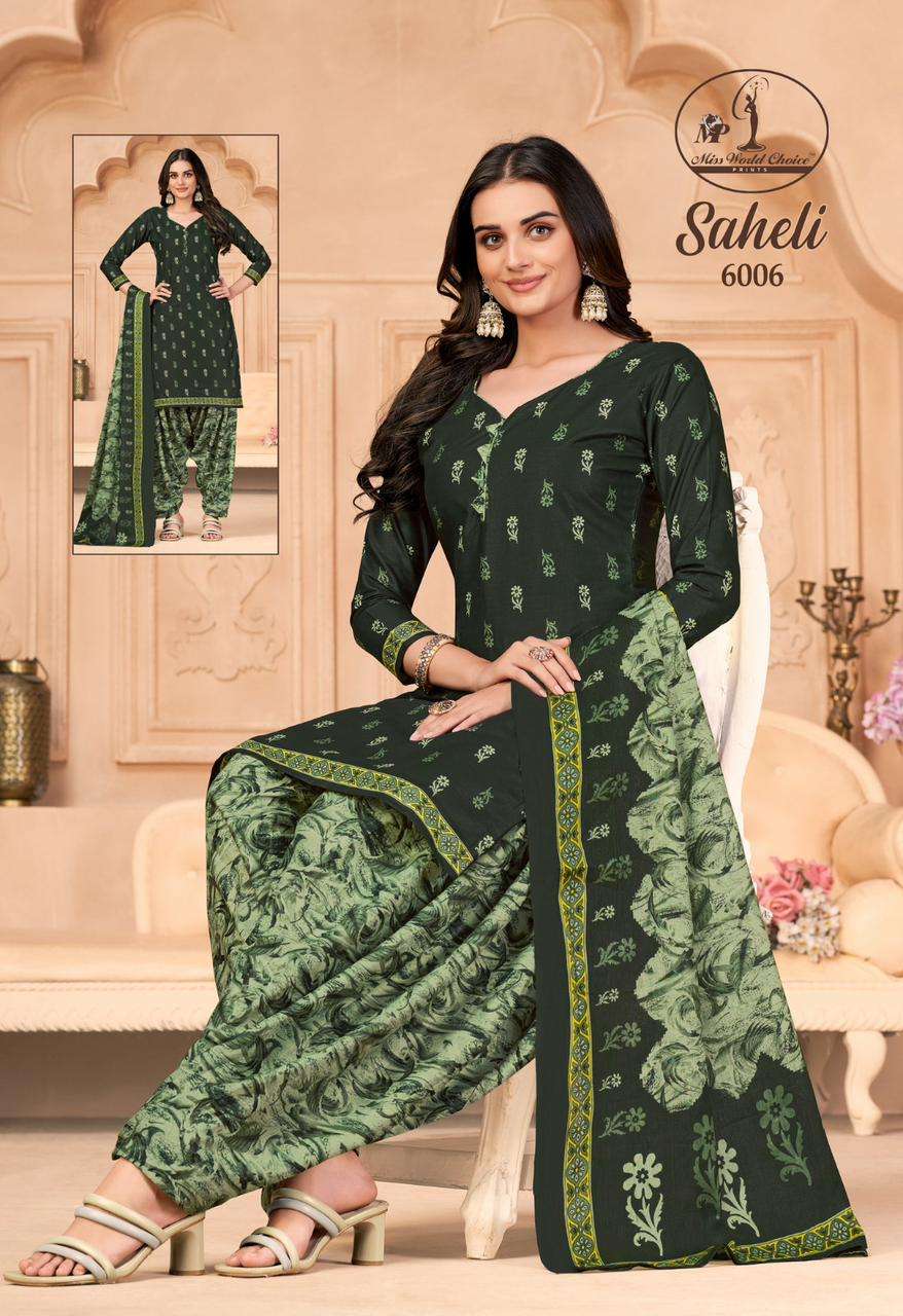 saheli vol 6 by miss world choice unstitch cotton suit material catalog