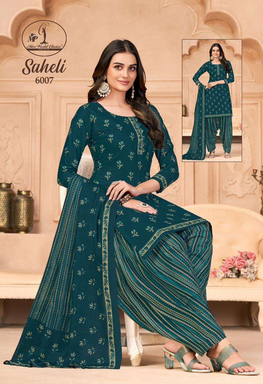 saheli vol 6 by miss world choice unstitch cotton suit material catalog