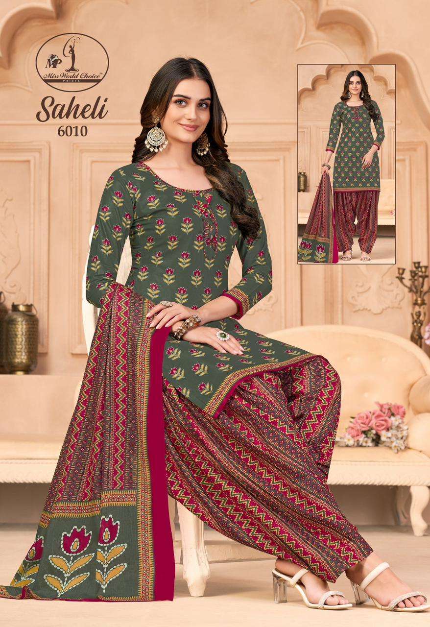 saheli vol 6 by miss world choice unstitch cotton suit material catalog