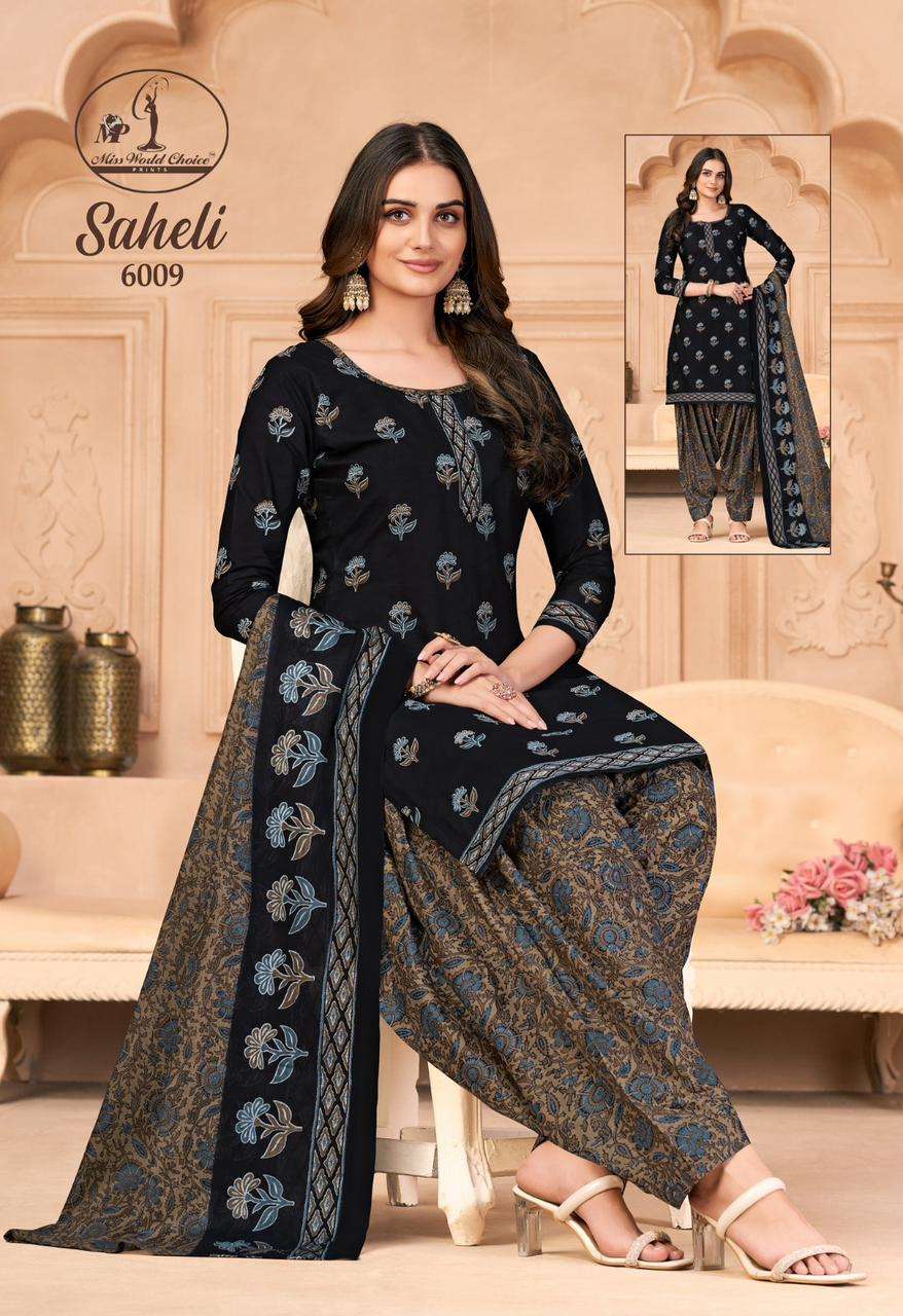 saheli vol 6 by miss world choice unstitch cotton suit material catalog