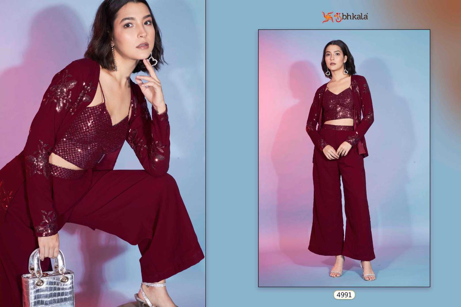 shubhkala flory vol 43 readymade western wear cord set with koti 