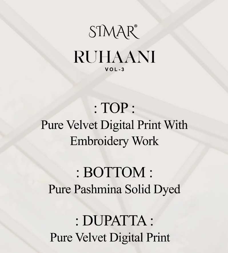 glossy simar ruhaani vol 3 brand new catalog winter velvet dress material
